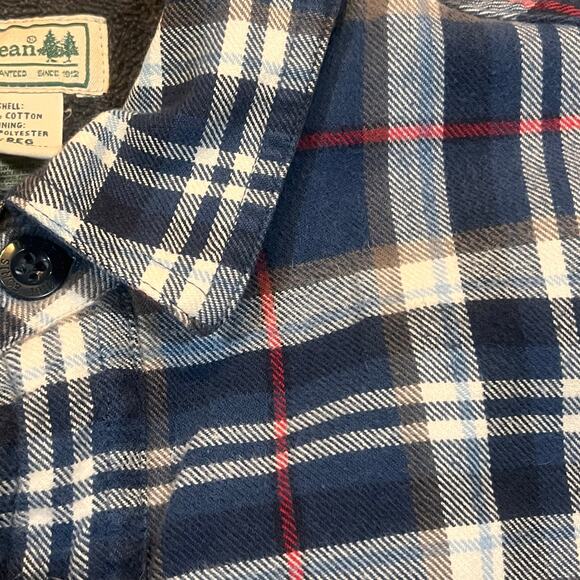 LL Bean Men XL Blue Plaid Flannel Plush Fleece Lined Shacket Traditional Fit - Picture 1 of 6